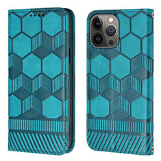 Funda de Cuero Cartera con Soporte Carcasa Y04B para Apple iPhone 15 Pro Max Cian