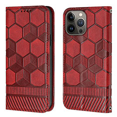 Funda de Cuero Cartera con Soporte Carcasa Y04B para Apple iPhone 15 Pro Max Rojo Rosa