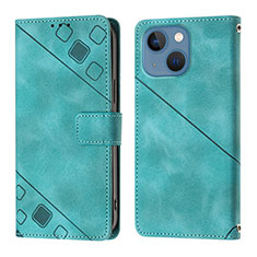 Funda de Cuero Cartera con Soporte Carcasa Y05B para Apple iPhone 14 Cian