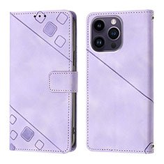 Funda de Cuero Cartera con Soporte Carcasa Y05B para Apple iPhone 15 Pro Morado