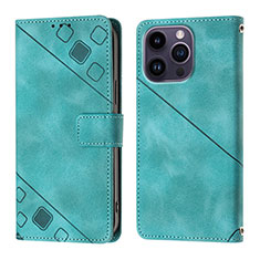 Funda de Cuero Cartera con Soporte Carcasa Y05B para Apple iPhone 16 Pro Cian