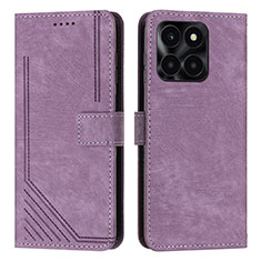 Funda de Cuero Cartera con Soporte Carcasa Y07X para Huawei Honor X6a Morado