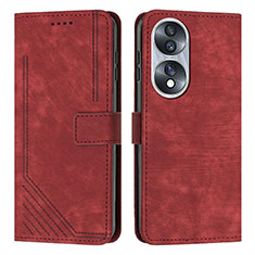 Funda de Cuero Cartera con Soporte Carcasa Y07X para Huawei Honor X7b Rojo