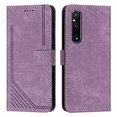 Funda de Cuero Cartera con Soporte Carcasa Y08X para Sony Xperia 1 V Morado