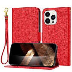 Funda de Cuero Cartera con Soporte Carcasa Y09X para Apple iPhone 15 Pro Max Rojo