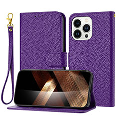 Funda de Cuero Cartera con Soporte Carcasa Y09X para Apple iPhone 16 Pro Morado