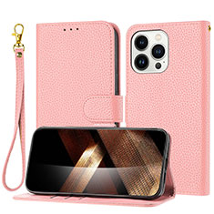 Funda de Cuero Cartera con Soporte Carcasa Y09X para Apple iPhone 16 Pro Oro Rosa