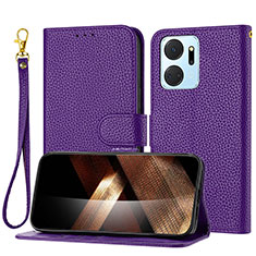 Funda de Cuero Cartera con Soporte Carcasa Y09X para Huawei Honor X7a Morado