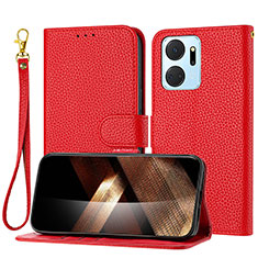 Funda de Cuero Cartera con Soporte Carcasa Y09X para Huawei Honor X7a Rojo