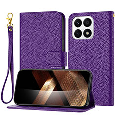 Funda de Cuero Cartera con Soporte Carcasa Y09X para Huawei Honor X8a 4G Morado