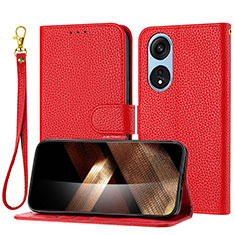 Funda de Cuero Cartera con Soporte Carcasa Y09X para Oppo A17 Rojo