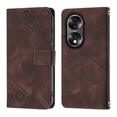 Funda de Cuero Cartera con Soporte Carcasa YB1 para Huawei Honor X7b Marron