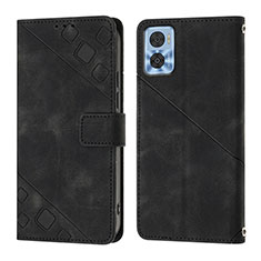 Funda de Cuero Cartera con Soporte Carcasa YB1 para Motorola Moto E22 Negro