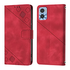 Funda de Cuero Cartera con Soporte Carcasa YB1 para Motorola Moto E22 Rojo