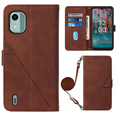 Funda de Cuero Cartera con Soporte Carcasa YB1 para Nokia C12 Marron