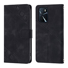 Funda de Cuero Cartera con Soporte Carcasa YB1 para Oppo A16 Negro