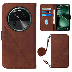 Funda de Cuero Cartera con Soporte Carcasa YB1 para Oppo Find X6 5G Marron