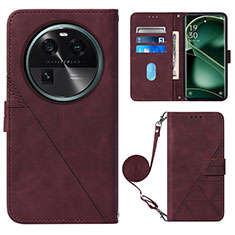 Funda de Cuero Cartera con Soporte Carcasa YB1 para Oppo Find X6 5G Rojo