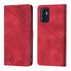 Funda de Cuero Cartera con Soporte Carcasa YB1 para Oppo Reno6 5G Rojo