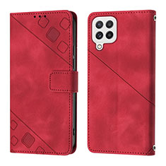 Funda de Cuero Cartera con Soporte Carcasa YB1 para Samsung Galaxy A22 4G Rojo