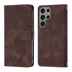 Funda de Cuero Cartera con Soporte Carcasa YB1 para Samsung Galaxy S22 Ultra 5G Marron