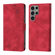 Funda de Cuero Cartera con Soporte Carcasa YB1 para Samsung Galaxy S24 Ultra 5G Rojo