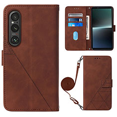 Funda de Cuero Cartera con Soporte Carcasa YB1 para Sony Xperia 1 V Marron