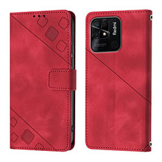 Funda de Cuero Cartera con Soporte Carcasa YB1 para Xiaomi Redmi 10 India Rojo
