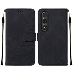 Funda de Cuero Cartera con Soporte Carcasa YB2 para Sony Xperia 1 V Negro