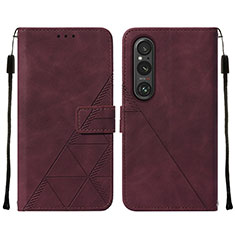 Funda de Cuero Cartera con Soporte Carcasa YB2 para Sony Xperia 1 V Rojo