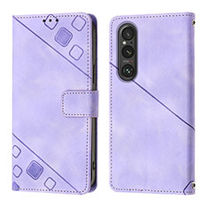 Funda de Cuero Cartera con Soporte Carcasa YB3 para Sony Xperia 1 V Morado