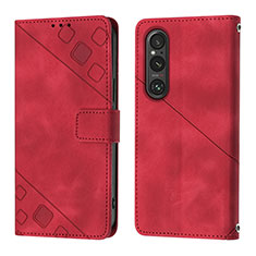 Funda de Cuero Cartera con Soporte Carcasa YB3 para Sony Xperia 1 V Rojo