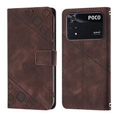 Funda de Cuero Cartera con Soporte Carcasa YB3 para Xiaomi Poco M4 Pro 4G Marron