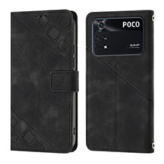 Funda de Cuero Cartera con Soporte Carcasa YB3 para Xiaomi Poco M4 Pro 4G Negro