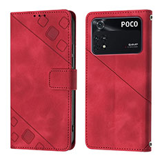 Funda de Cuero Cartera con Soporte Carcasa YB3 para Xiaomi Poco M4 Pro 4G Rojo