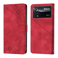 Funda de Cuero Cartera con Soporte Carcasa YB4 para Xiaomi Poco X4 Pro 5G Rojo