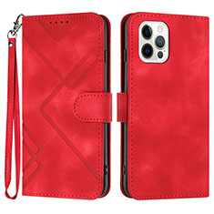 Funda de Cuero Cartera con Soporte Carcasa YX1 para Apple iPhone 15 Pro Max Rojo Rosa