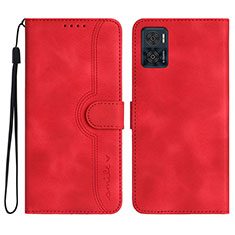 Funda de Cuero Cartera con Soporte Carcasa YX2 para Motorola Moto E22 Rojo