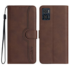 Funda de Cuero Cartera con Soporte Carcasa YX2 para Motorola Moto E22i Marron