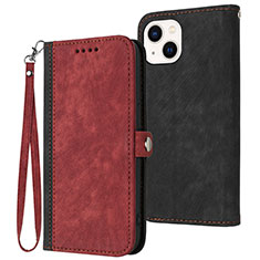 Funda de Cuero Cartera con Soporte Carcasa YX3 para Apple iPhone 13 Rojo