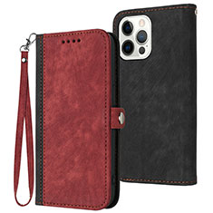 Funda de Cuero Cartera con Soporte Carcasa YX3 para Apple iPhone 15 Pro Rojo