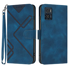 Funda de Cuero Cartera con Soporte Carcasa YX3 para Motorola Moto E22 Azul