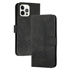 Funda de Cuero Cartera con Soporte Carcasa YX4 para Apple iPhone 15 Pro Negro