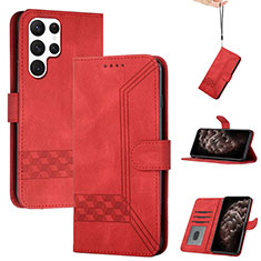 Funda de Cuero Cartera con Soporte Carcasa YX4 para Samsung Galaxy S22 Ultra 5G Rojo