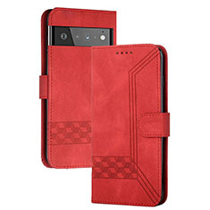 Funda de Cuero Cartera con Soporte Carcasa YX5 para Google Pixel 6 5G Rojo