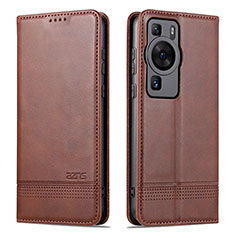 Funda de Cuero Cartera con Soporte Carcasa YZ1 para Huawei P60 Marron