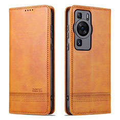 Funda de Cuero Cartera con Soporte Carcasa YZ1 para Huawei P60 Pro Marron Claro