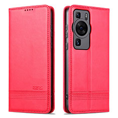 Funda de Cuero Cartera con Soporte Carcasa YZ1 para Huawei P60 Pro Rosa Roja