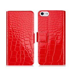 Funda de Cuero Cartera con Soporte Cocodrilo para Apple iPhone 5S Rojo