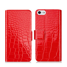 Funda de Cuero Cartera con Soporte Cocodrilo para Apple iPhone SE Rojo